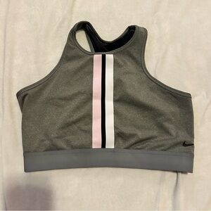 Nike Dri-Fit High-Neck Sports Bra – Gray w/ Pink Stripe – XL